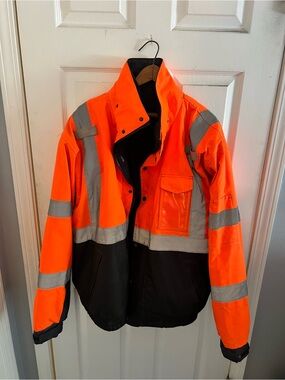 High-Visibility Orange & Black Safety Winter Jacket